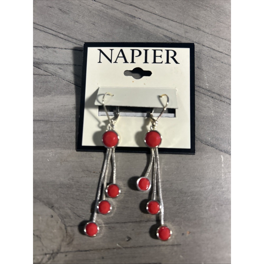 Napier Drop Earrings Women OS Silver Red NWOT Clip On Dangle Statement